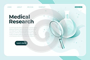 Medical research illustration with magnifier and lab jar.