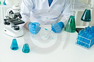 Medical Research Laboratory. Male scientist analyzing advanced science data