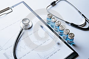 Medical schedule. Doctor stethoscope, hospital healthcare infographic charts and analytic medical statistics on hospital