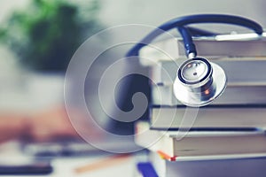 Medical school student studying in the library