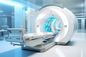 Medical Science Hospital interior with MRI (nuclear magnetic resonance imaging). Generative AI illustration