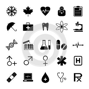 Medical and science international service signs icon set