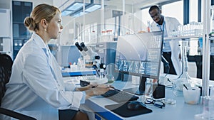 Medical Science Laboratory with Diverse Team of Biochemistry Scientists Developing Drugs, Female M