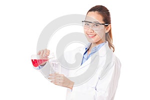 Medical or scientific researcher with flask making test or research.