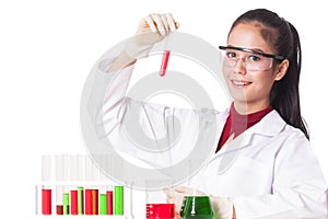 Medical or scientific researcher with flask making test or research .