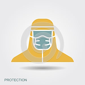 Medical scientist, bacteriologist, doctor with protective mask and protective clothes. Flat icon with shadow photo