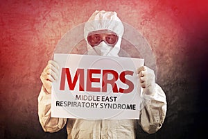 Medical Scientist Holding MERS Banner photo