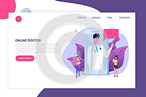 Medical service, app page screen. Doctor online concept.