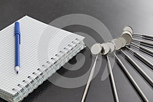 Medical service concept.Dental tools on gray background