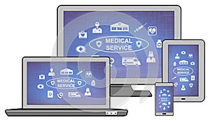 Medical service concept on different devices