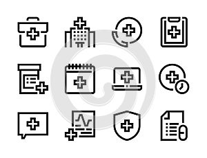 Medical service, Emergency and Healthcare line vector icons.