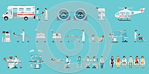 Medical service with medical staff and patients different situations set in hospital