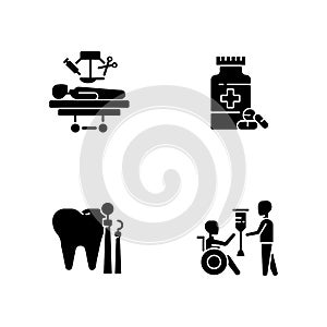 Medical services black glyph icons set on white space