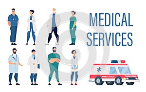 Medical Services Set with Cartoon Hospital Staff