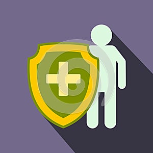 Medical shield icon, flat style