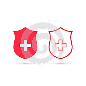 Medical shield icon health insurance concept. Simple Vector icon in flat style