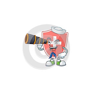 Medical shield in Sailor cartoon character style using a binocular
