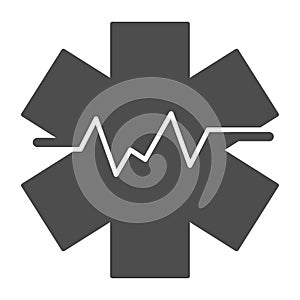 Medical sign and heart rate solid icon, medicine concept, star life with heart pulse sign on white background, Medical