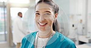 Medical, smile and portrait of nurse in a hospital for healthcare, medicine and employee working in a clinic. Health photo