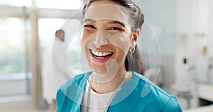 Medical, smile and portrait of nurse in a hospital for healthcare, medicine and employee working in a clinic. Health photo