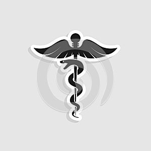 Medical snake health symbol. line art. Modern depiction of the caduceus, vector silhouette