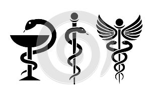 Medical snake vector icon, caduceus logo photo