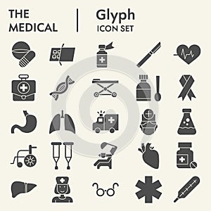 Medical solid icon set, Health symbols set collection or vector sketches. Medicine signs set for computer web, the glyph