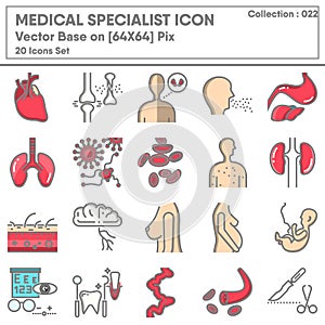 Medical Specialist Doctor and Health Care Icons Set, Medicine Hospital Icon Collection. Physician Doctors Expertise Healthcare