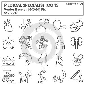 Medical Specialist Occupation and Healthcare Icon Set, Icons Collection for Business Hospital and Clinic, Medicine Professional