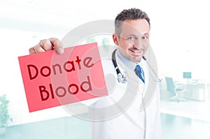 Medical specialist promoting blood donation