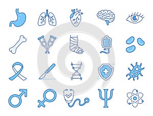Medical specialization doodle illustration including icons - stomach, urology, heart, pulmonology, immunologist photo