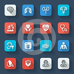 Medical specialties. Healthcare flat icons
