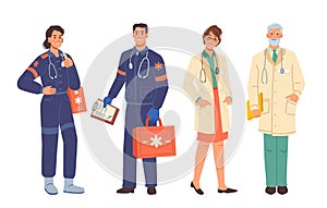 Medical staff, ambulance workers man and woman