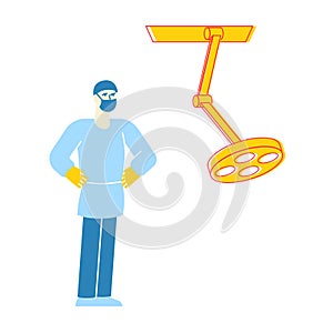 Medical Staff Anesthetist or Surgeon Character Wearing Robe, Hat and Mask Stand with Arms Akimbo