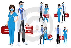 Medical staff character set vector concept design. Covid-19 front liners doctor and nurse characters