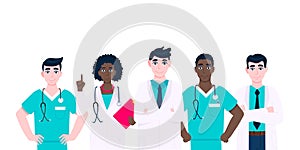 Medical staff doctors team with face masks clinic employee vector illustration