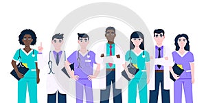 Medical staff doctors team with face masks clinic employee vector illustration