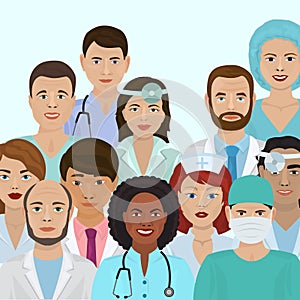 Medical staff, male and female doctors healthcare vector illustration. Health care hospital medical staff people in