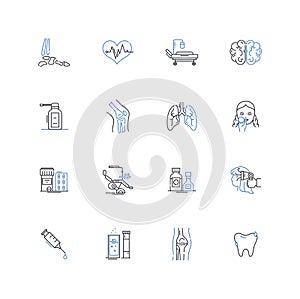 Medical station line icons collection. Healthcare, Clinic, Treatment, Emergency, First-aid, Doctor, Nurse vector and