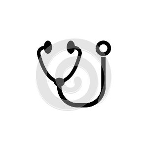 Medical Stethoscope, Diagnostic Cardiology Tool. Flat Vector Icon illustration. Simple black symbol on white background. Medical