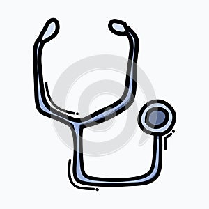 Medical stethoscope doodle color vector icon. Drawing sketch illustration hand drawn line eps10