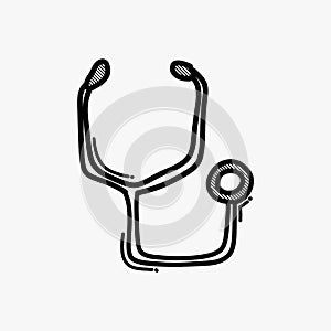 Medical stethoscope doodle vector icon. Drawing sketch illustration hand drawn line eps10