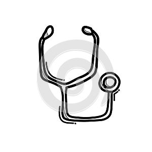 Medical stethoscope doodle vector icon. Drawing sketch illustration hand drawn line eps10