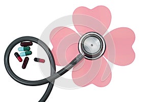 Medical stethoscope flower or phonendoscope isolated on white.