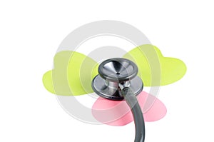 Medical stethoscope flower or phonendoscope isolated on white.