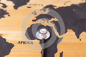 Medical stethoscope over africa healthcheck. Medical concept tourism travel care diseases healthy