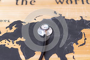 Medical stethoscope over russia healthcheck. Medical concept tourism travel care diseases healthy