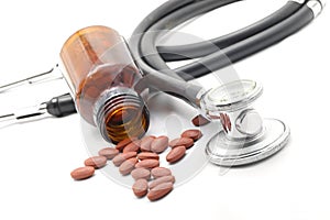 Medical Stethoscope and Pill Tablet