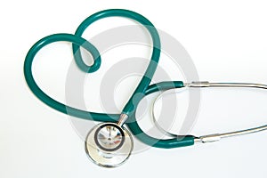 Medical stethoscope in the shape of a heart. Health insurance concept