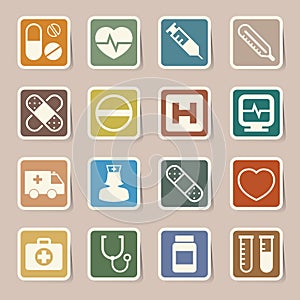 Medical sticker icons set, . Illustration